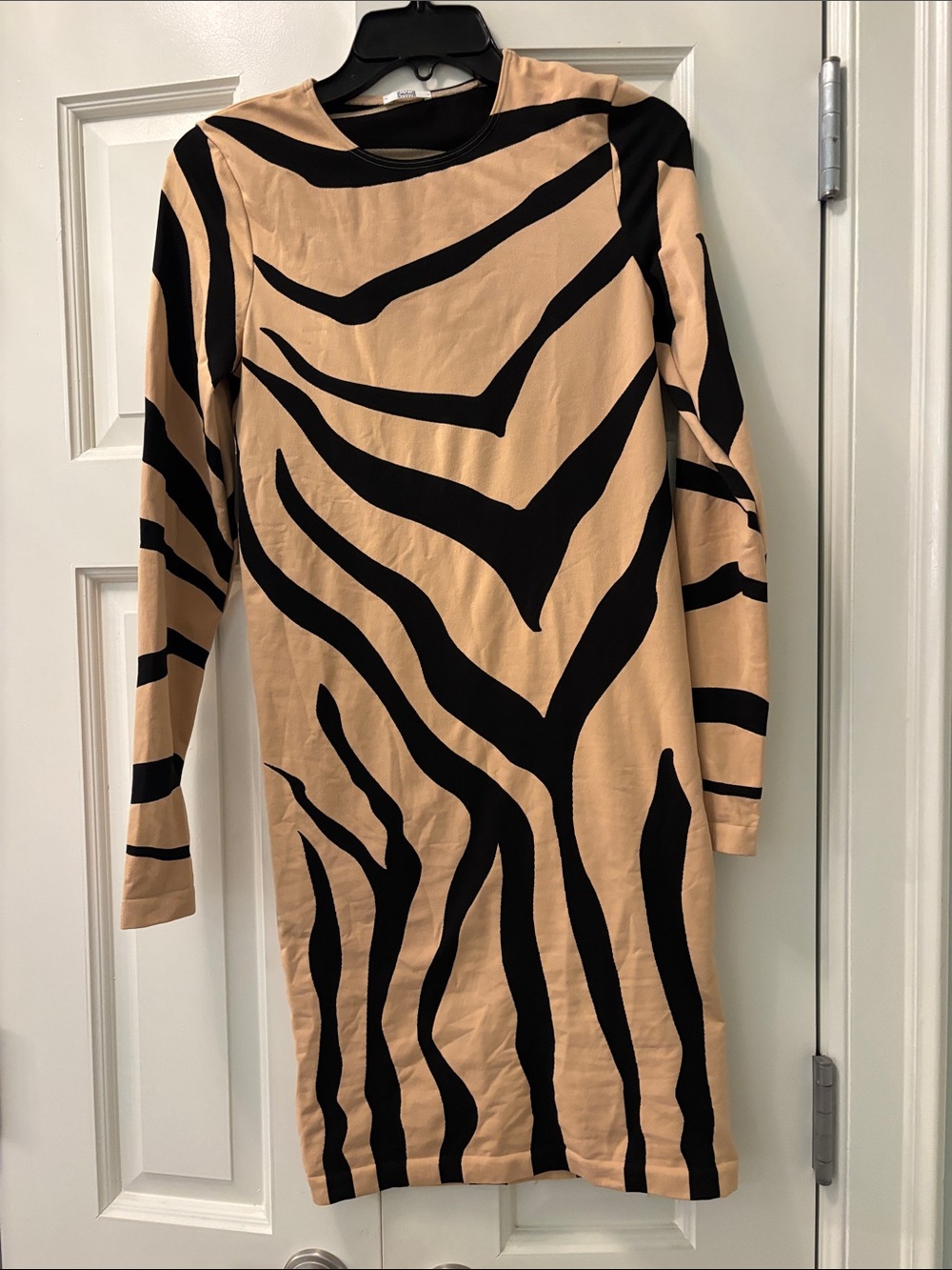 Wolford Black and Beige Zebra-Print Long Sleeve Bodycon Dress